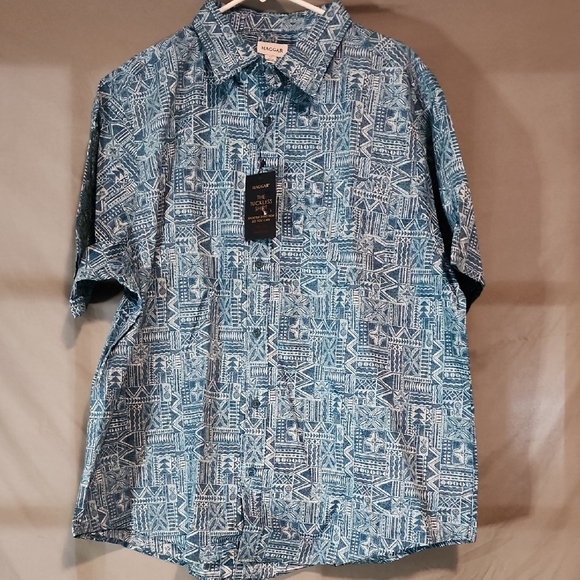 Haggar NWT  Men's Teal Geometric Button Down Shirt - Picture 1 of 7